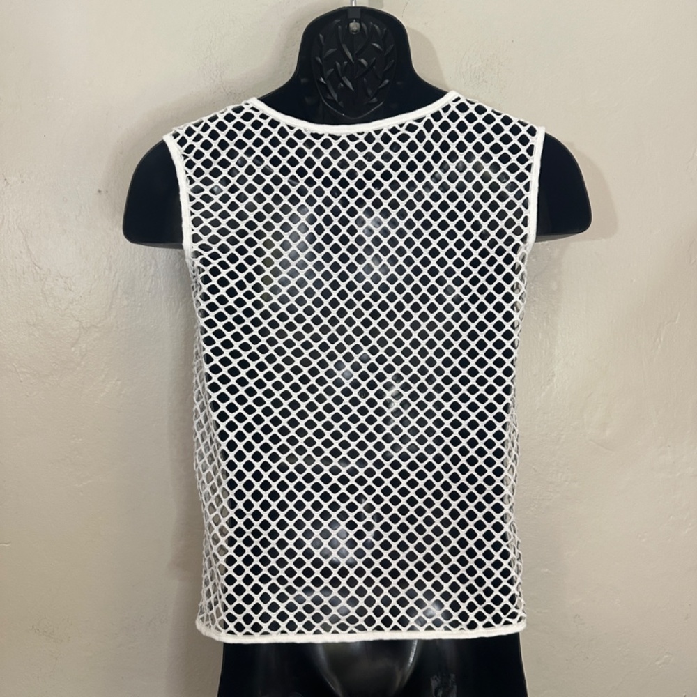 Ball Fishnet Sleeveless T Shirt 18" armpit to armpit seams unstretched Open - Picture 4 of 4